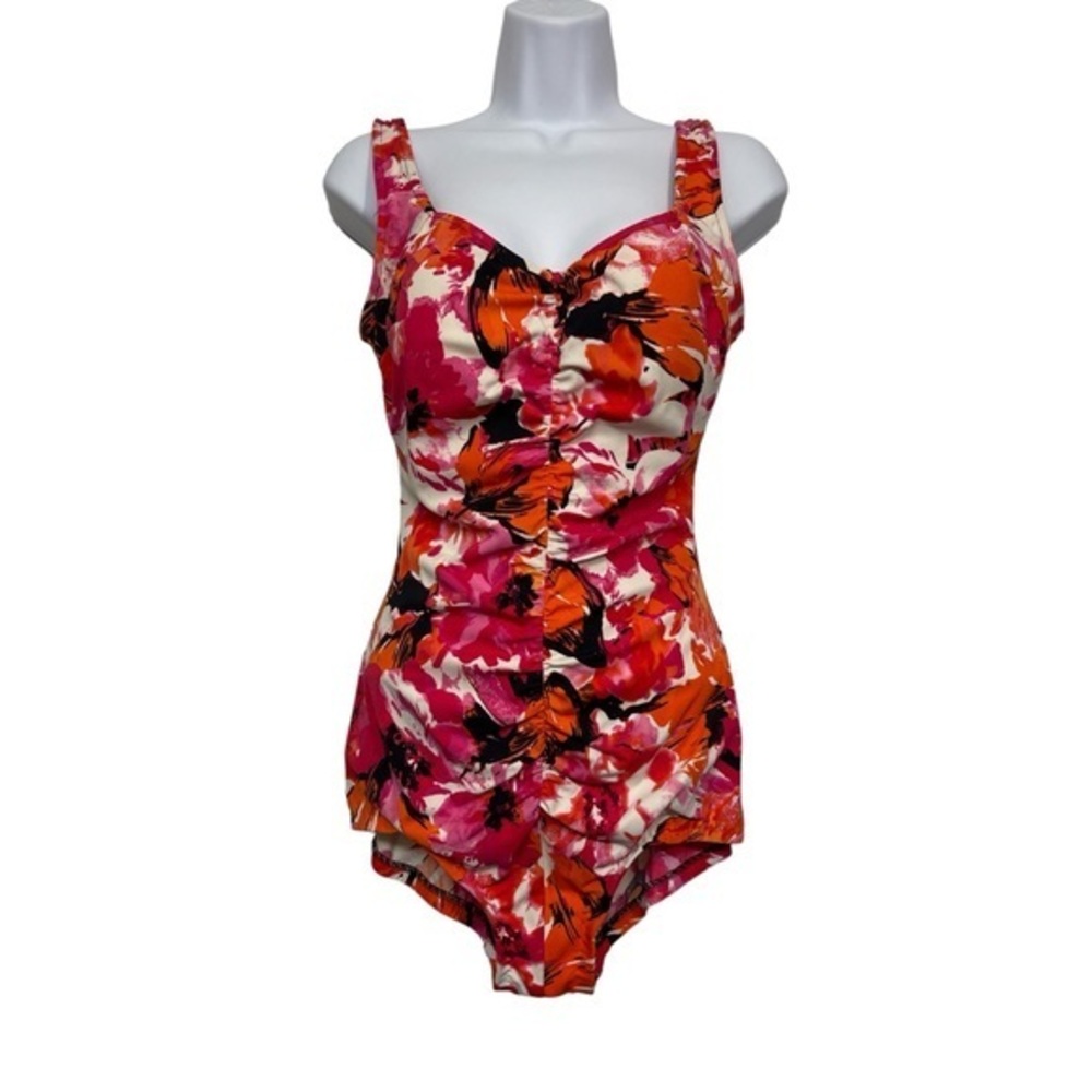 Maxine of Hollywood Pink Red  Ruched Front Seam Scoop Back Size 12 EUC #6196
